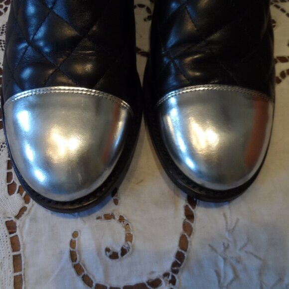 Balmain Black Calf Leather Quilted Ankle Boots w/Silver Cap Toe Size 39B - Picture 4 of 16